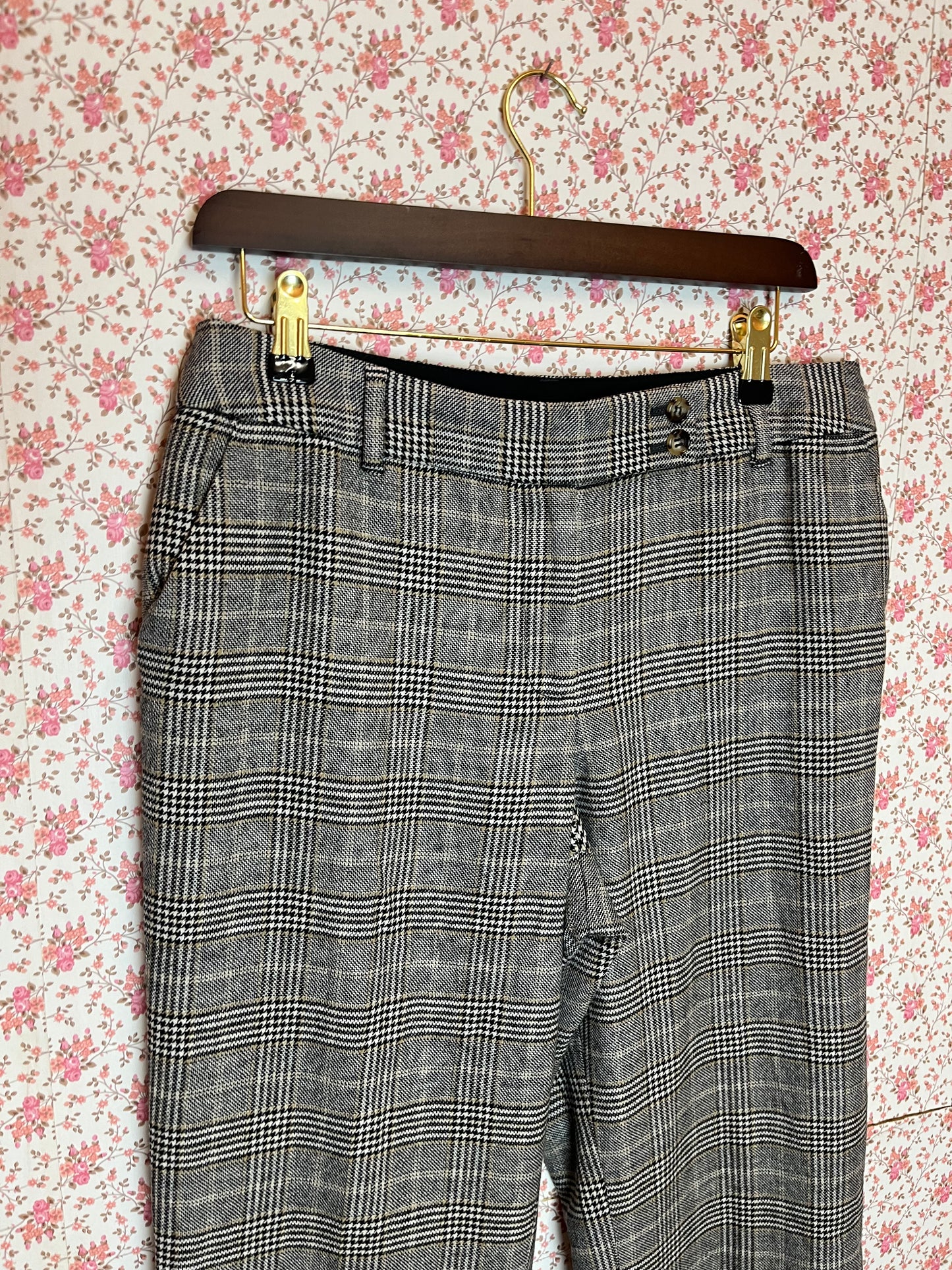 Vintage 1960s Style Checked Kick Flare Trousers