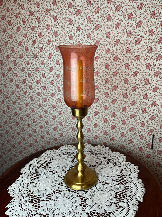 Vintage 1930s Art Deco Fluted Glass Brass Candle Holder