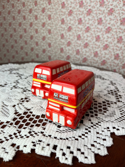 Vintage Iconic London Red Double Decker Bus Salt and Pepper Shakers