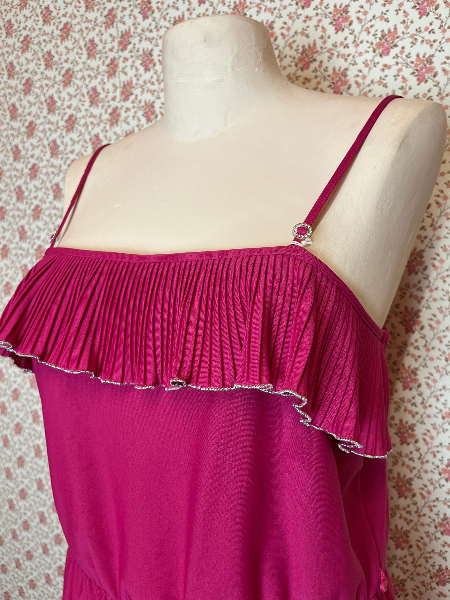 Vintage 1980s Hot Pink Frill Cocktail Dress