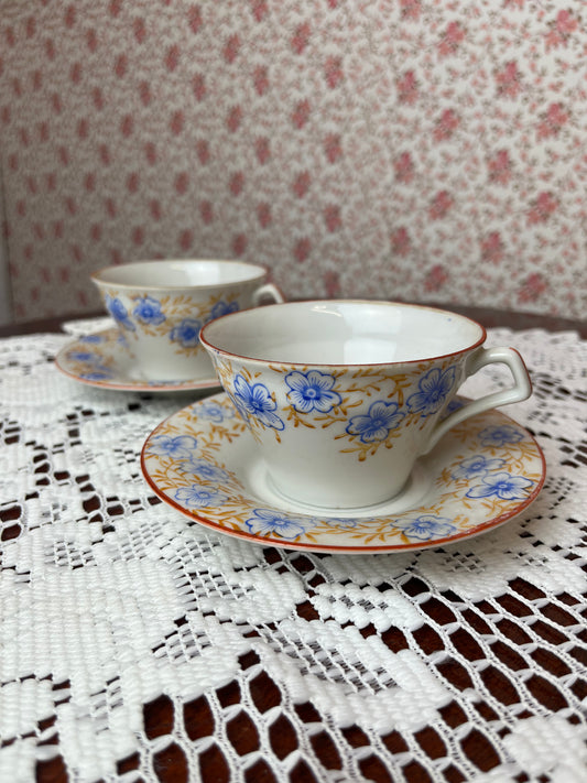 Vintage Art Deco Hand Painted Floral Tea Cup Set