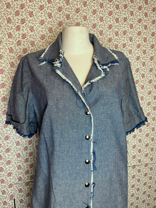 Vintage 1990s Raw Denim Shirt Dress