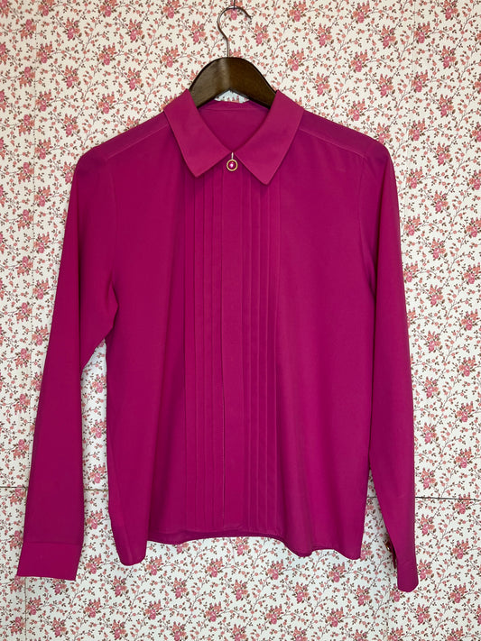 Vintage 1980s Hot Pink Pleated Shirt