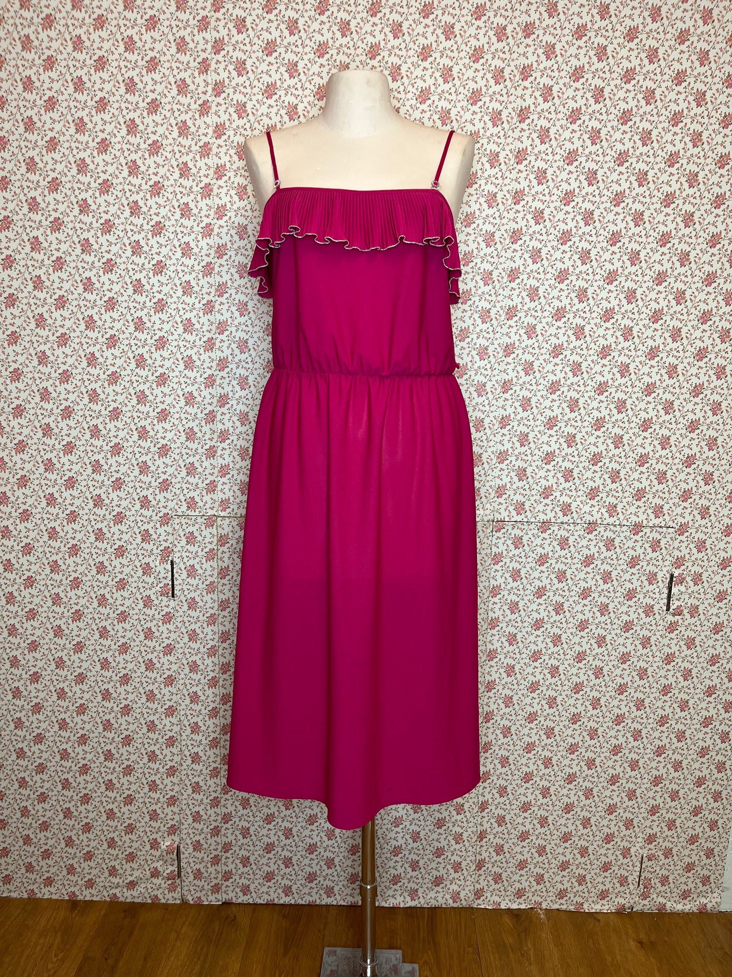 Vintage 1980s Hot Pink Frill Cocktail Dress